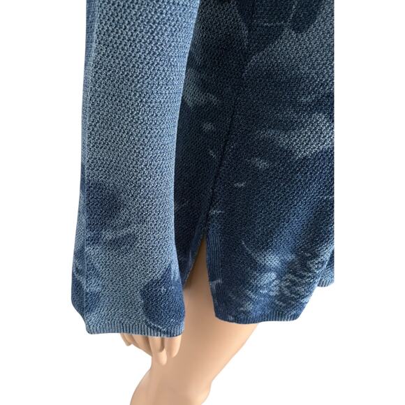 INC Y2K Style Boho Festival Floral Artsy Bell Sleeves Cold Shoulder Knit M Blue - Picture 3 of 8